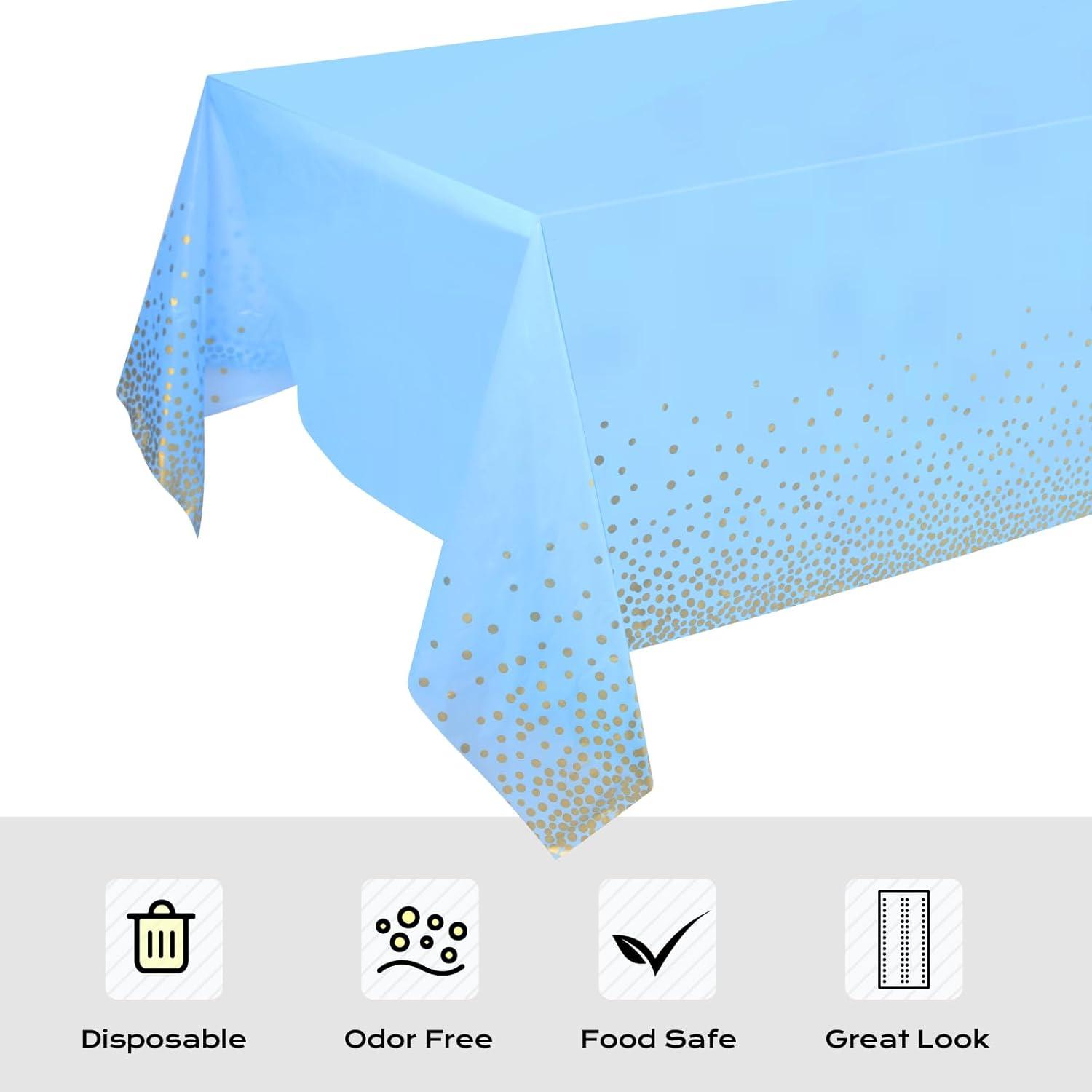 CHEPULA Einweg Tischdecke 137x274 cm Blau Gold 4er Pack