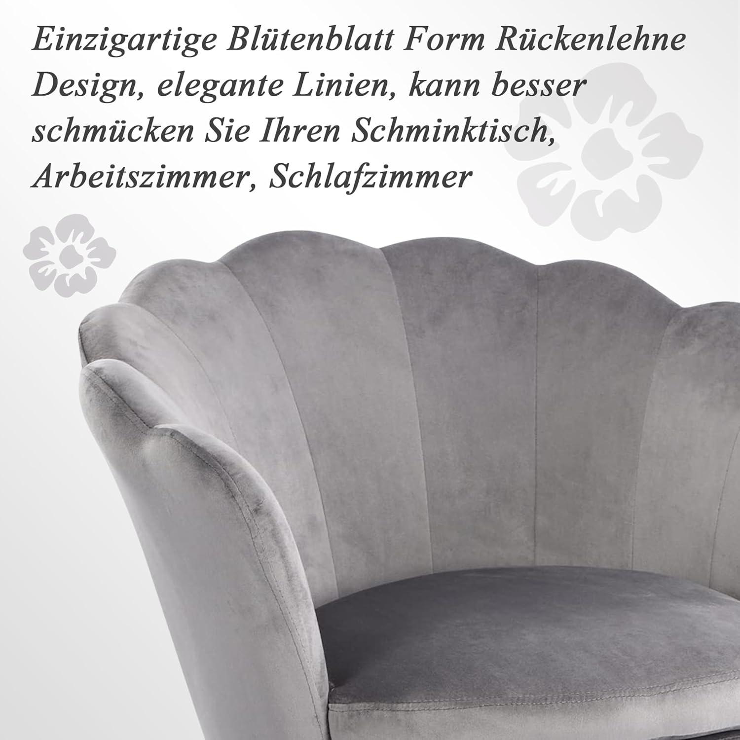 Samtstuhl Blumenform mit Metallbeinen für Wohnzimmer Schlafzimmer