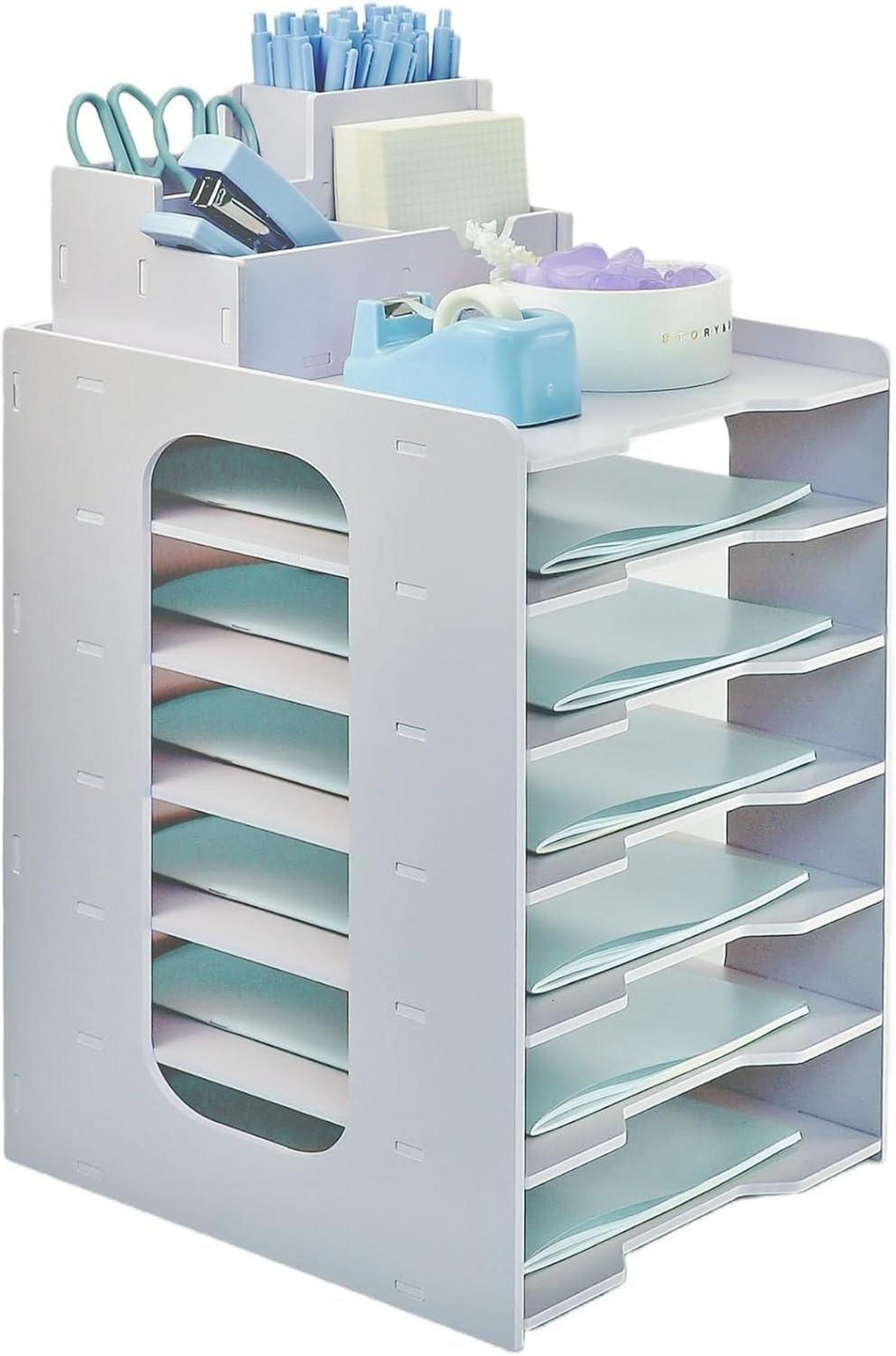 Holz Briefablage Dokumentenablage Stifthalter 7-Tier Organizer Holz