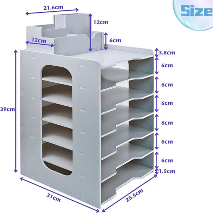 Holz Briefablage mit Stifthalter 7-Tier Organizer für Büro