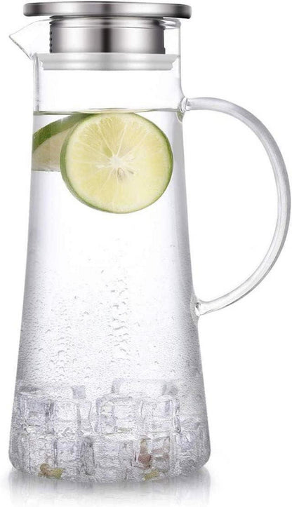 Borosilikatglas Glaskaraffe mit Edelstahl Deckel 1500ml