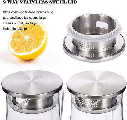 Borosilikatglas Glaskaraffe mit Edelstahl Deckel 1500ml