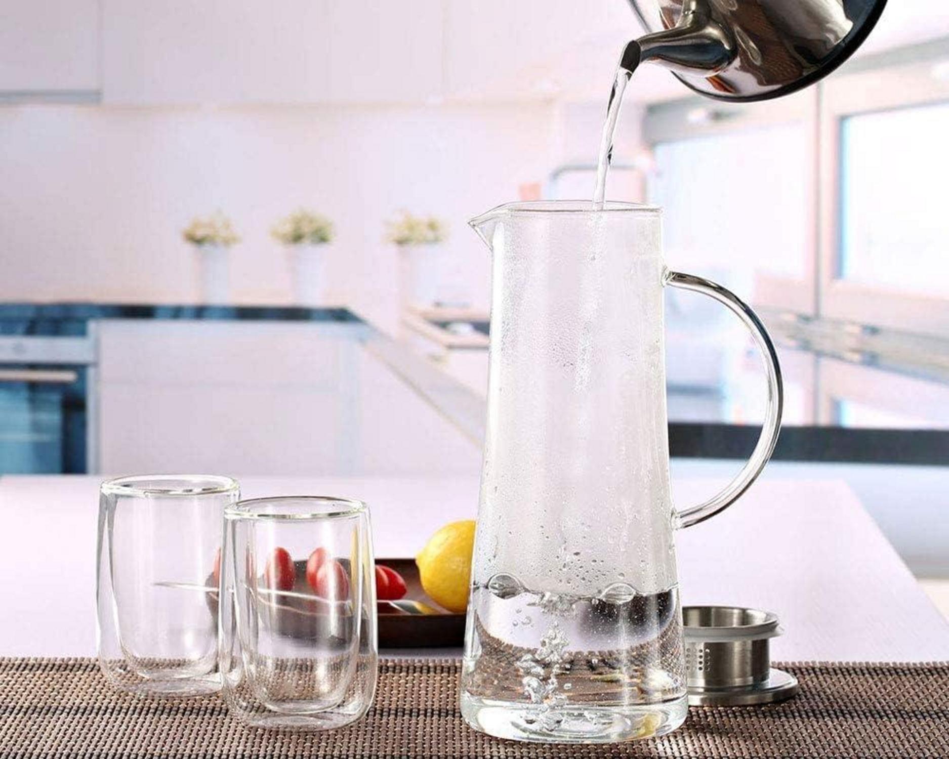 Glaskaraffe Borosilikatglas mit Edelstahldeckel für Wasser Saft 1500ml