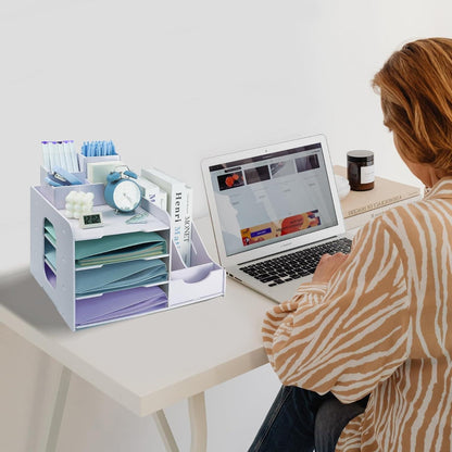 Holz Briefablage Stifthalter Organizer 7-Fach Weiß Büro Schreibtisch