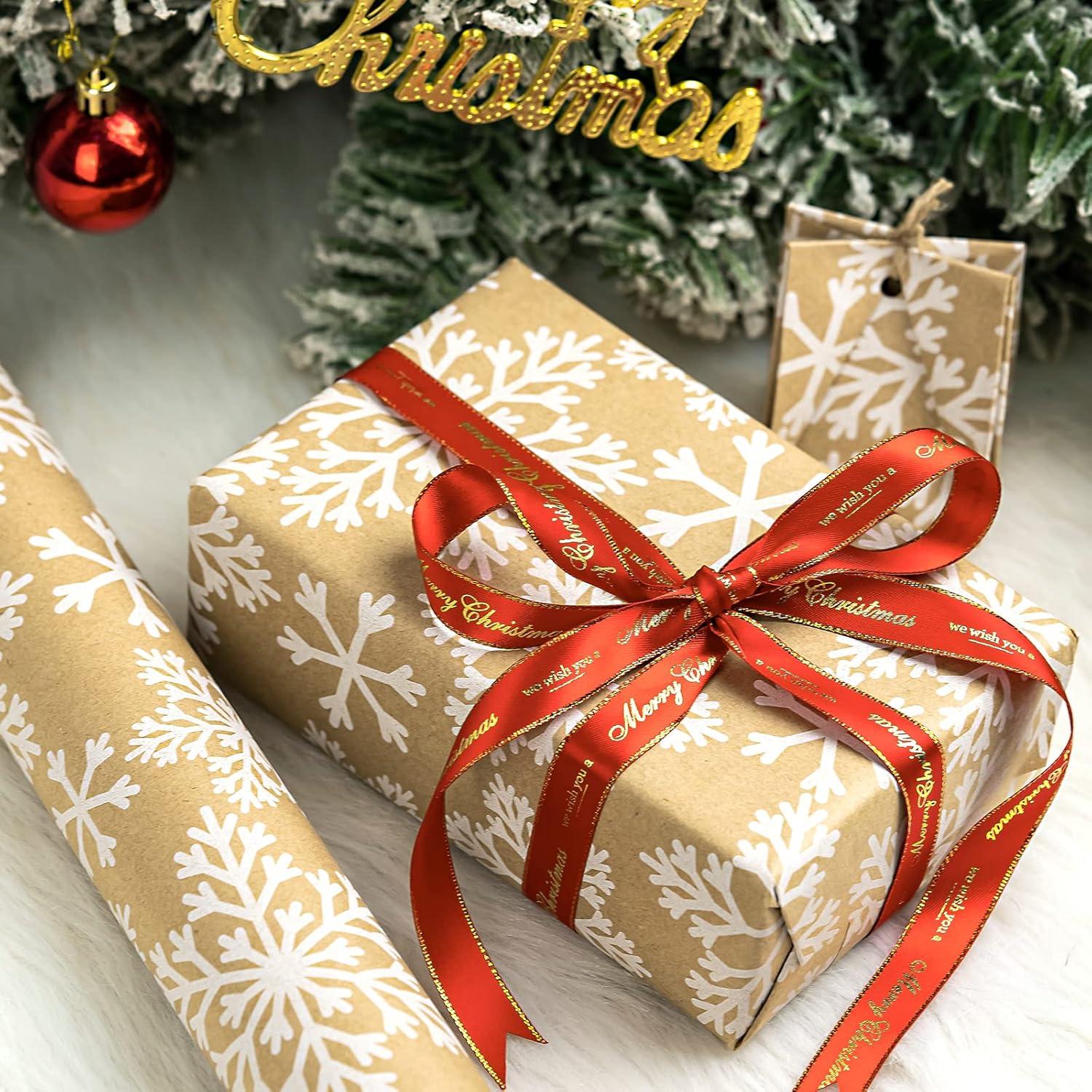 Kraft Weihnachtsgeschenkpapierrolle Schneeflocken-Design 44,5 cm x 10 m