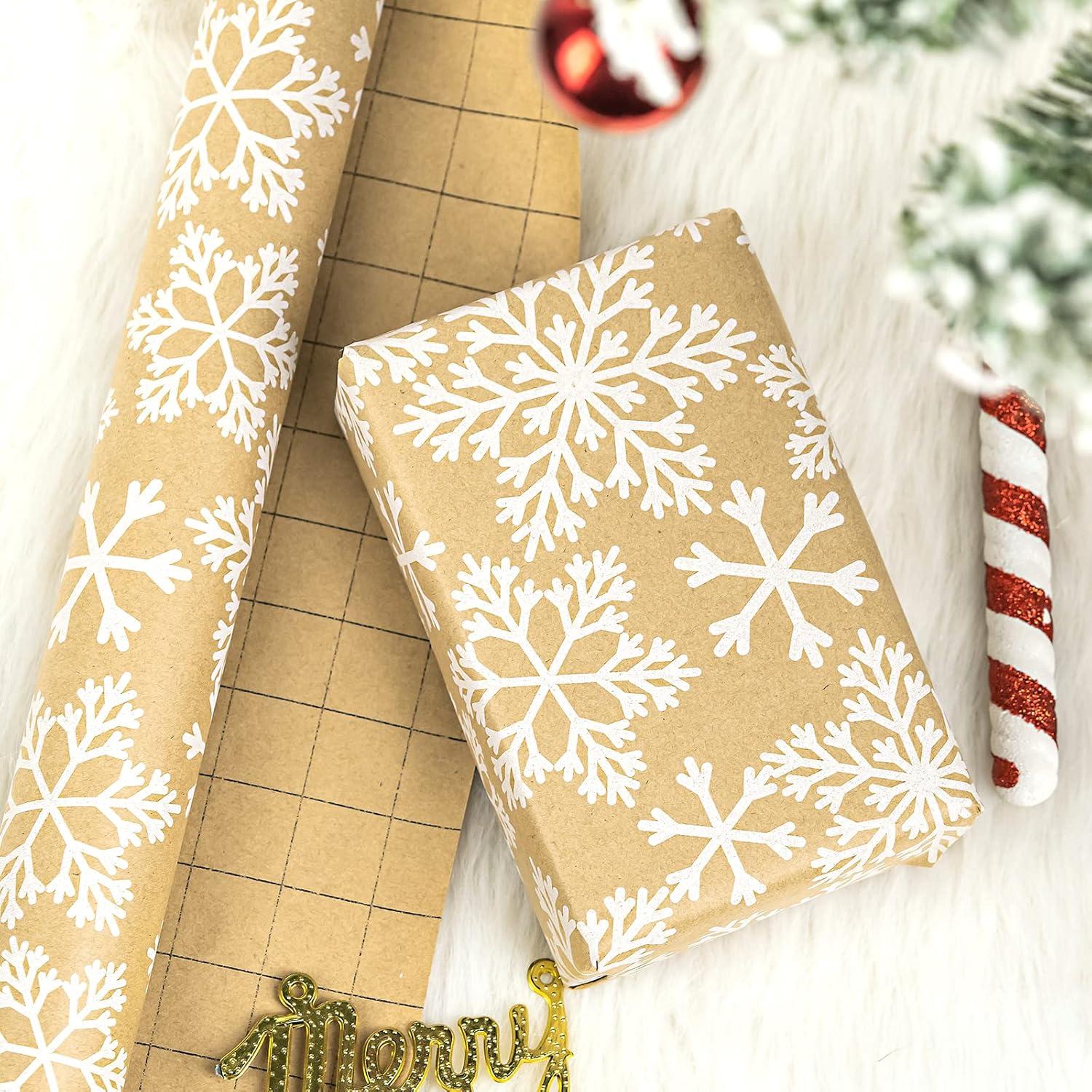 Weihnachtsgeschenkpapierrolle Kraftpapier Schneeflocken 44,5cm x 10m