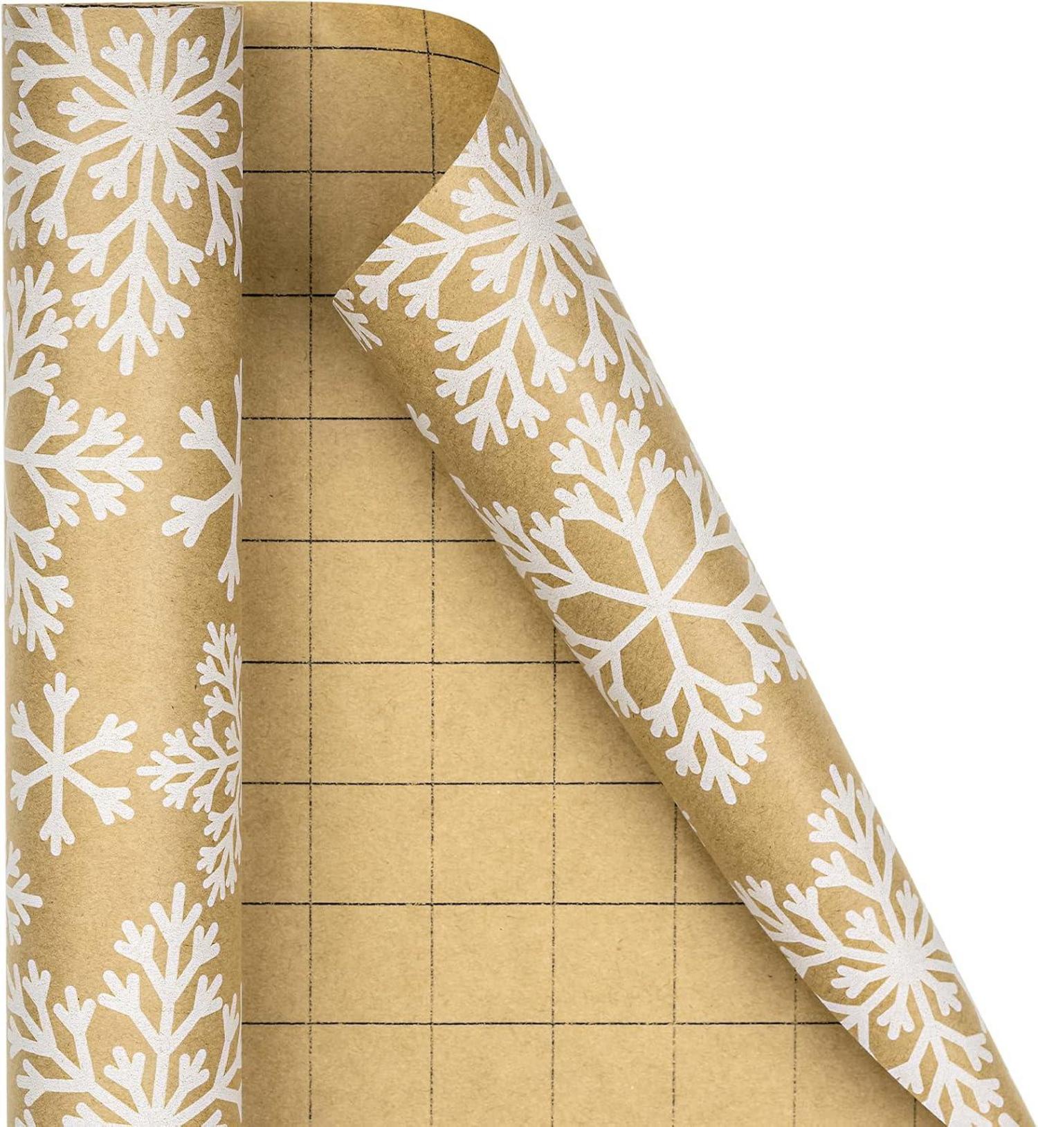 Kraft-Weihnachtsgeschenkpapierrolle – Schneeflocken-Design, 44,5 cm x