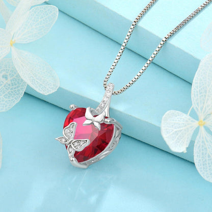 Schmetterling Halskette Damen 925 Sterling Silber mit Rubin Geburtsstein