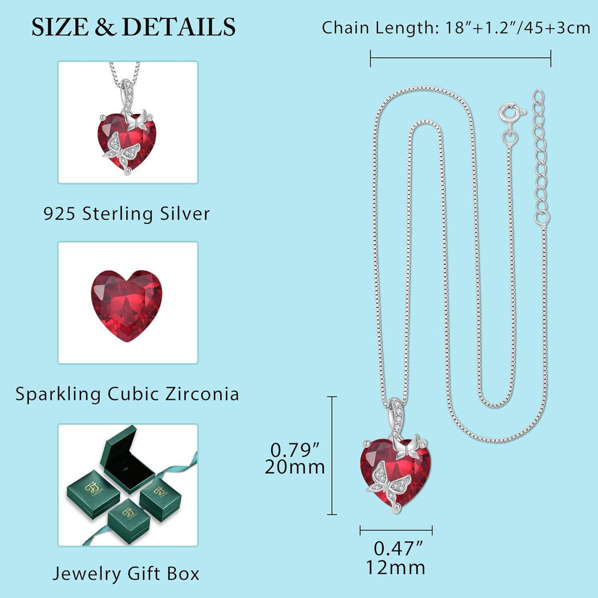 Schmetterling Halskette Damen 925 Sterling Silber mit Rubin Geburtsstein