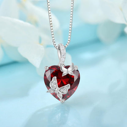 Schmetterling Halskette Damen 925 Sterling Silber mit Granat Geburtsstein