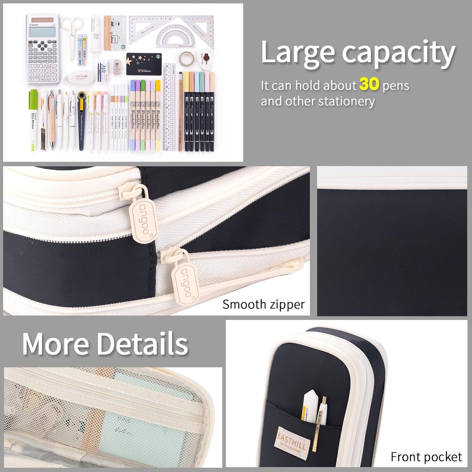Großes Kapazitäts Pencil Case für Teen Girls, Schwarz, Polyester, Reißverschluss