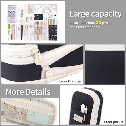 Großes Kapazitäts Pencil Case für Teen Girls, Schwarz, Polyester, Reißverschluss