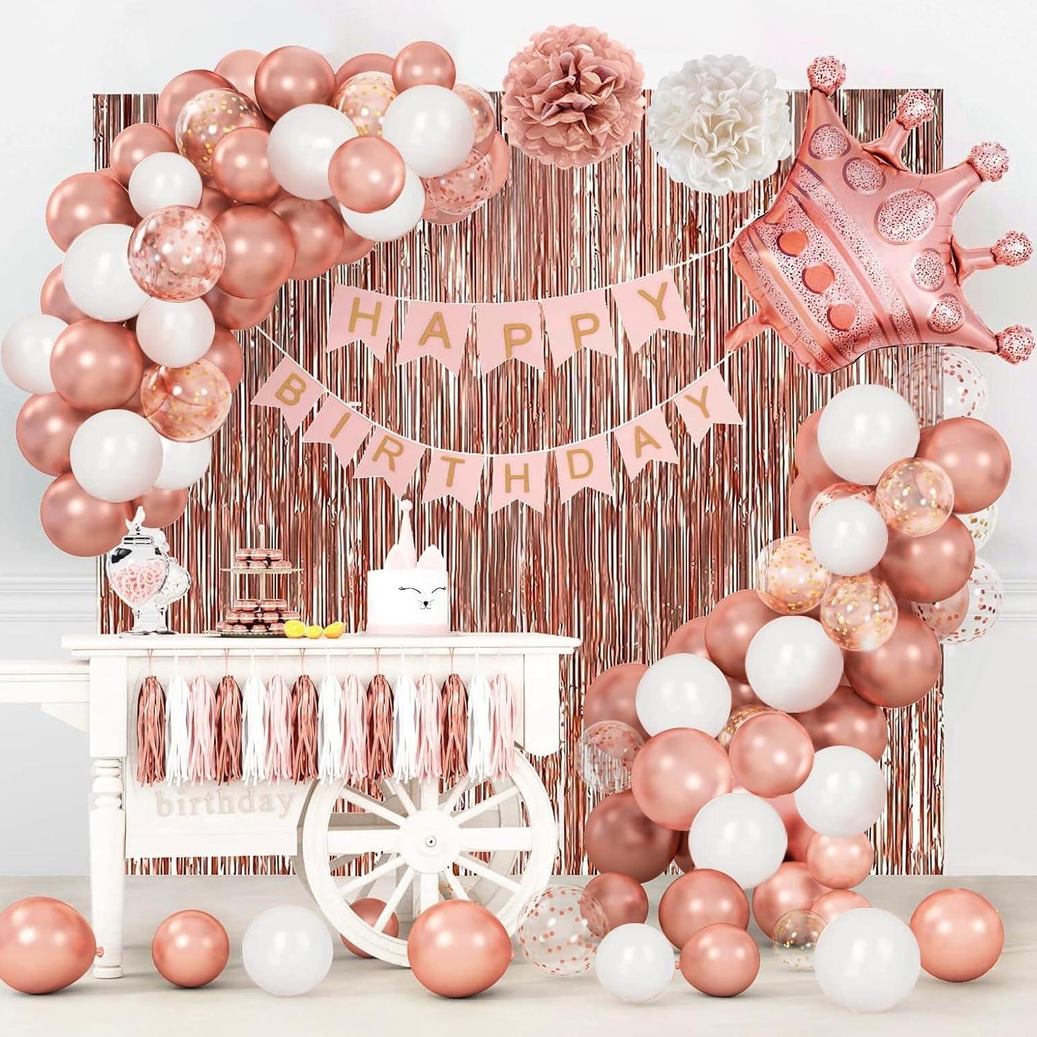 Rosegold Geburtstagsdeko Set mit Happy Birthday Girlande