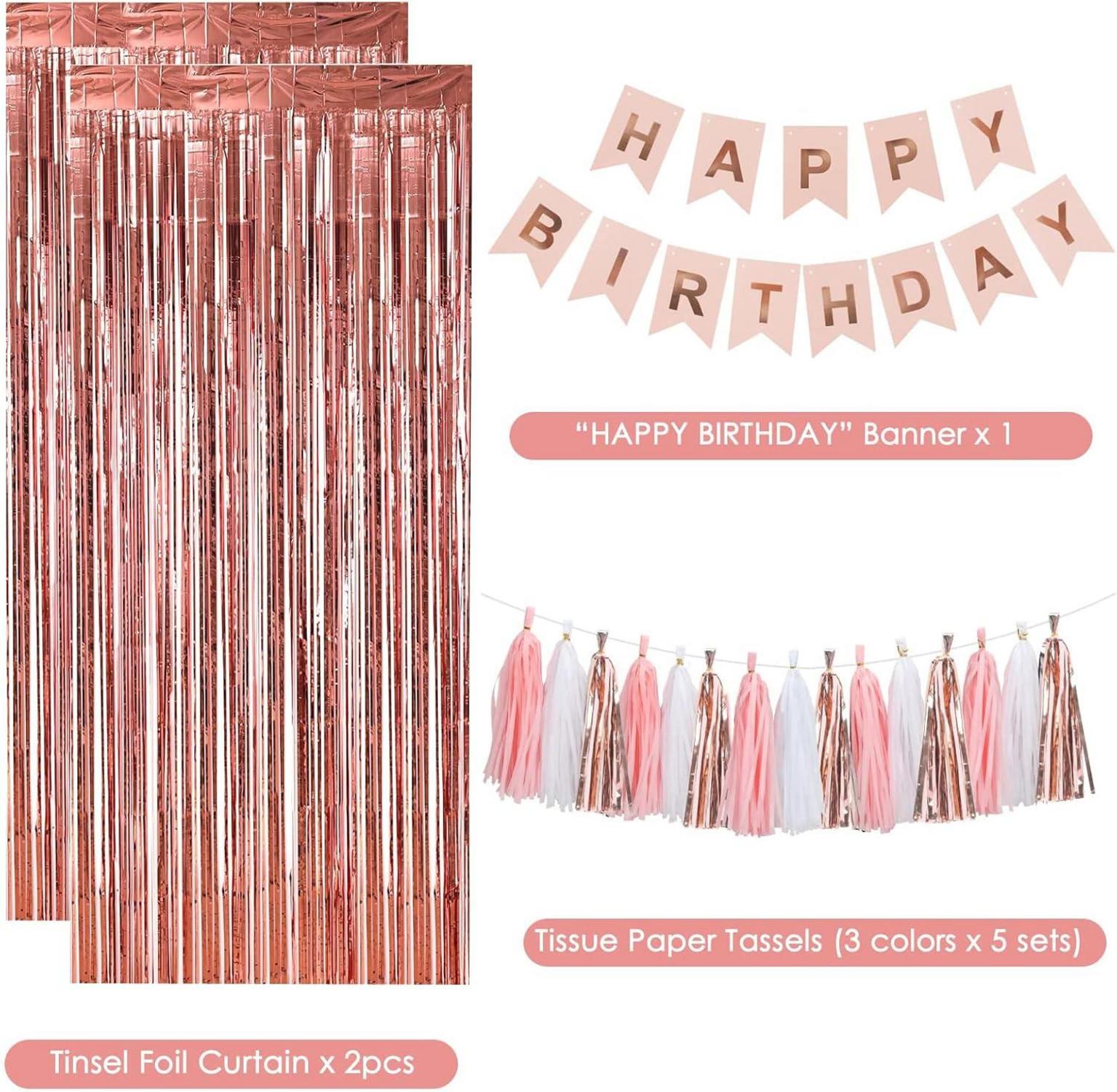 Rosegold Geburtstagsdeko Set mit Happy Birthday Girlande