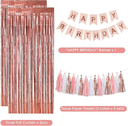 Rosegold Geburtstagsdeko Set mit Happy Birthday Girlande