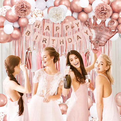 Rose Gold Geburtstagsdeko Party Set mit Happy Birthday Girlande