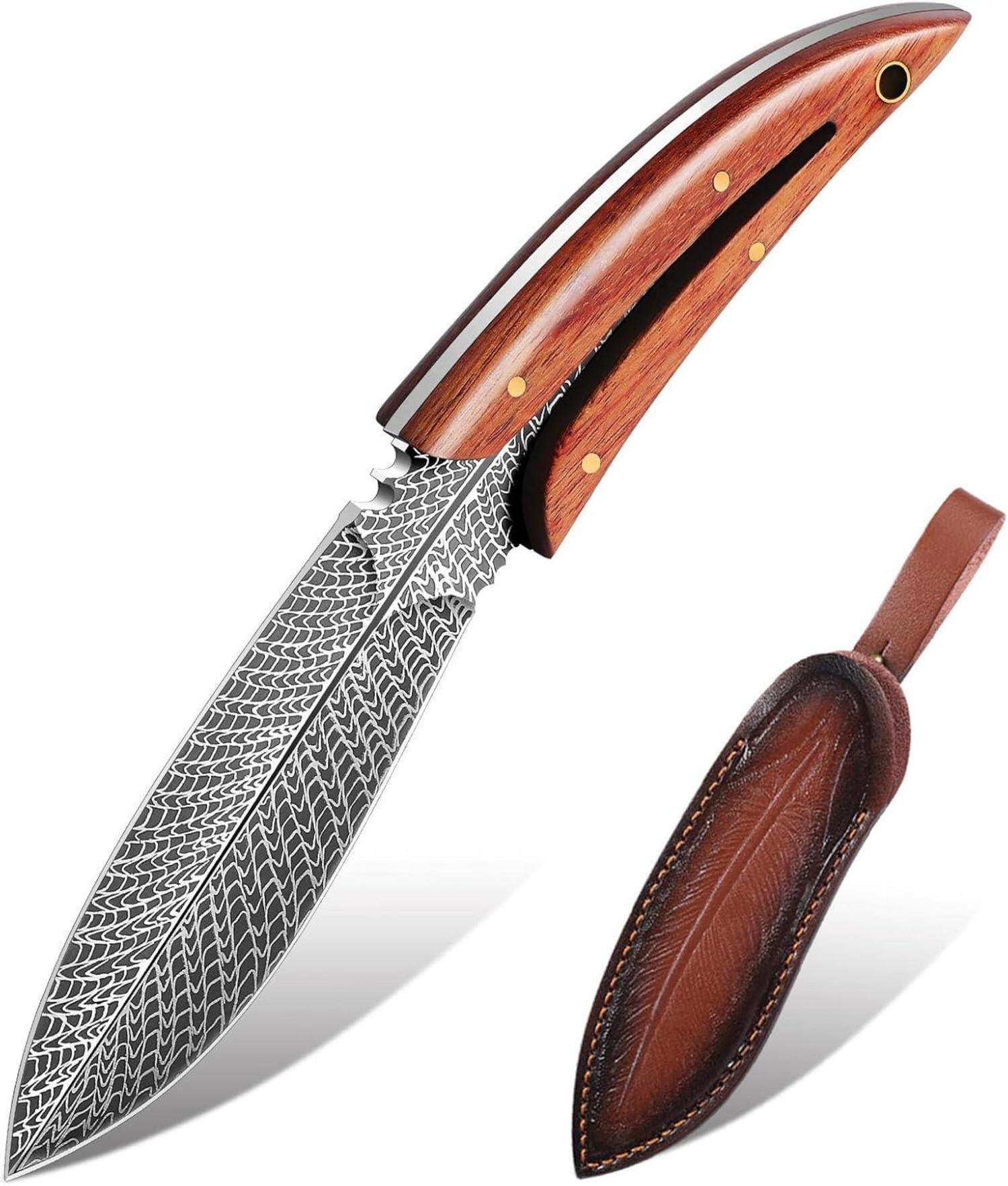 Outdoor Survival Messer mit Lederscheide Full Tang Klinge Bushcraft