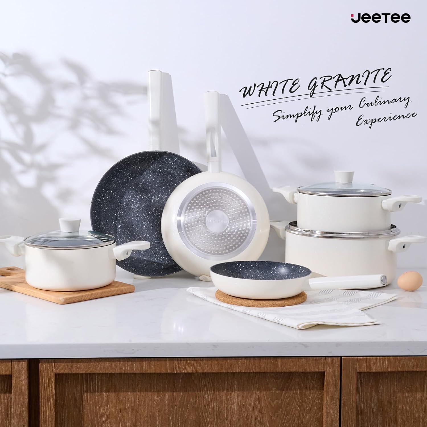 JEETEE 14tlg. Topfset Pfannenset induktion 18/20/24cm Antihaft Granit-Effekt