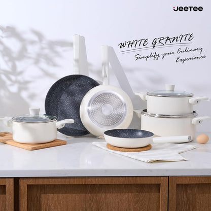 JEETEE 14tlg. Topfset Pfannenset induktion 18/20/24cm Antihaft Granit-Effekt