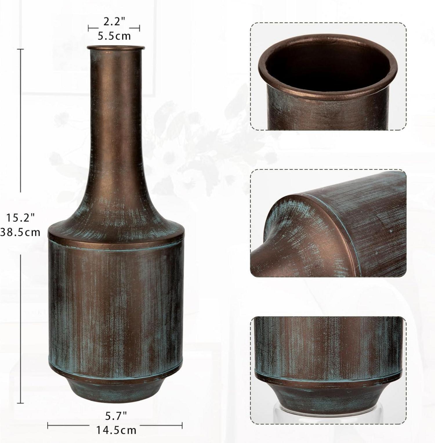 Große Vintage Metall Blumenvase in Blau - Rustikales Deko
