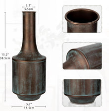 Große Vintage Metall Blumenvase in Blau - Rustikales Deko