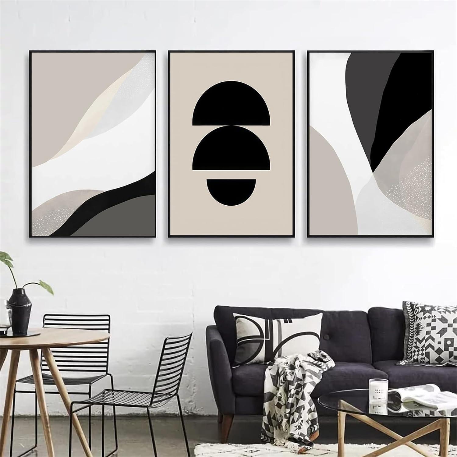 Premium Poster Set Schwarz Beige Abstrakt Kunst Bilder Boho