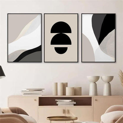 3-teiliges Premium Poster Set Schwarz Beige Abstrakt Kunstdruck Wandbilder