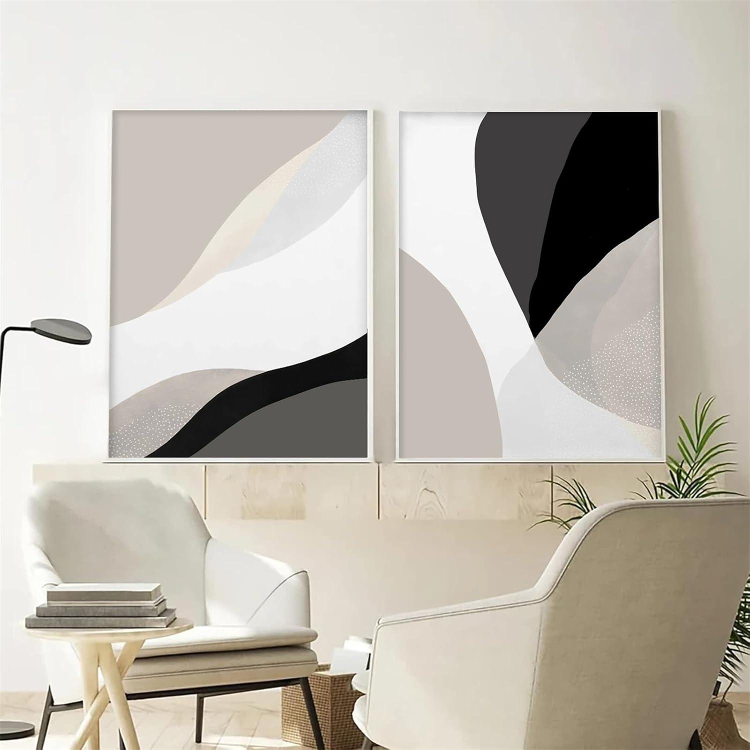 3-teiliges Premium Poster Set Schwarz Beige Abstrakt Wanddeko 40x50cm