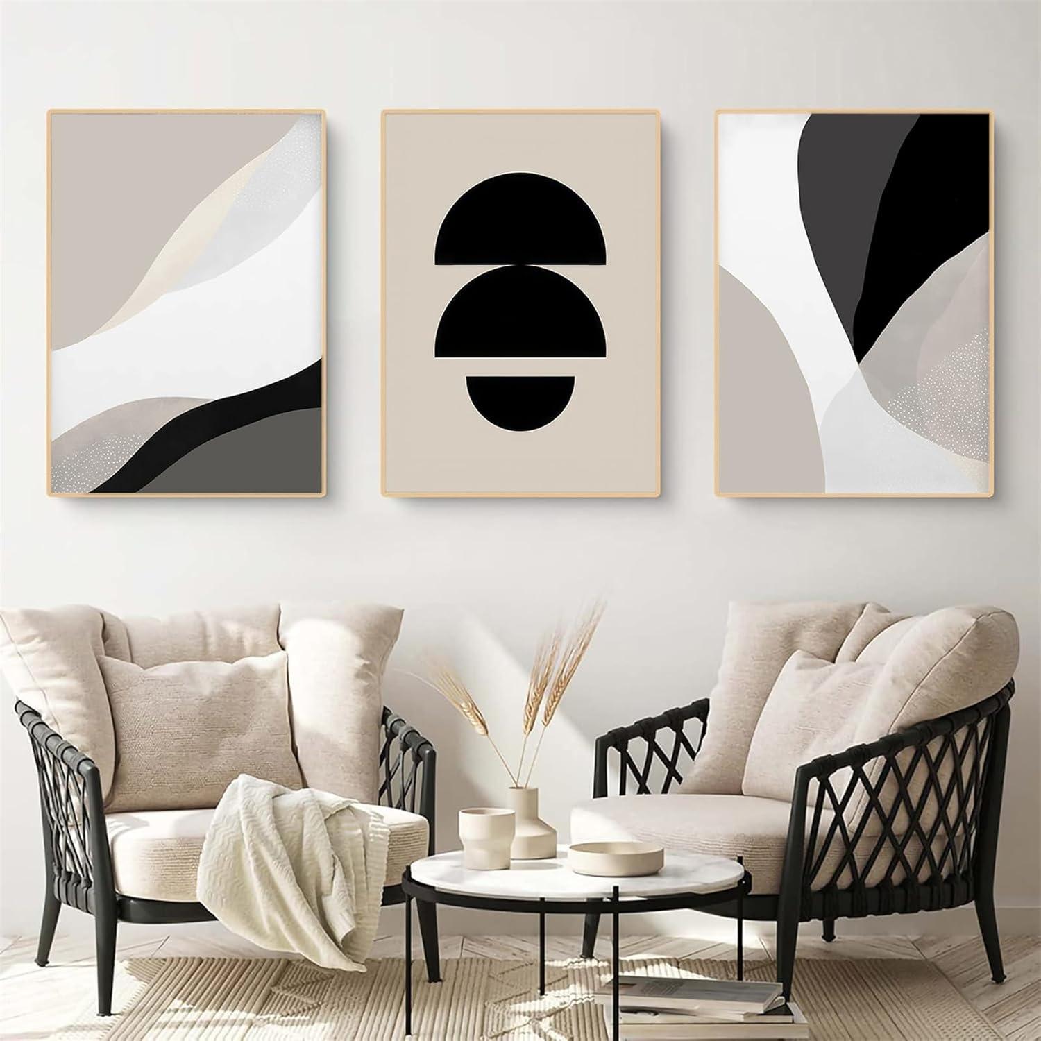3-teiliges Premium Poster Set Schwarz Beige Abstrakt Boho
