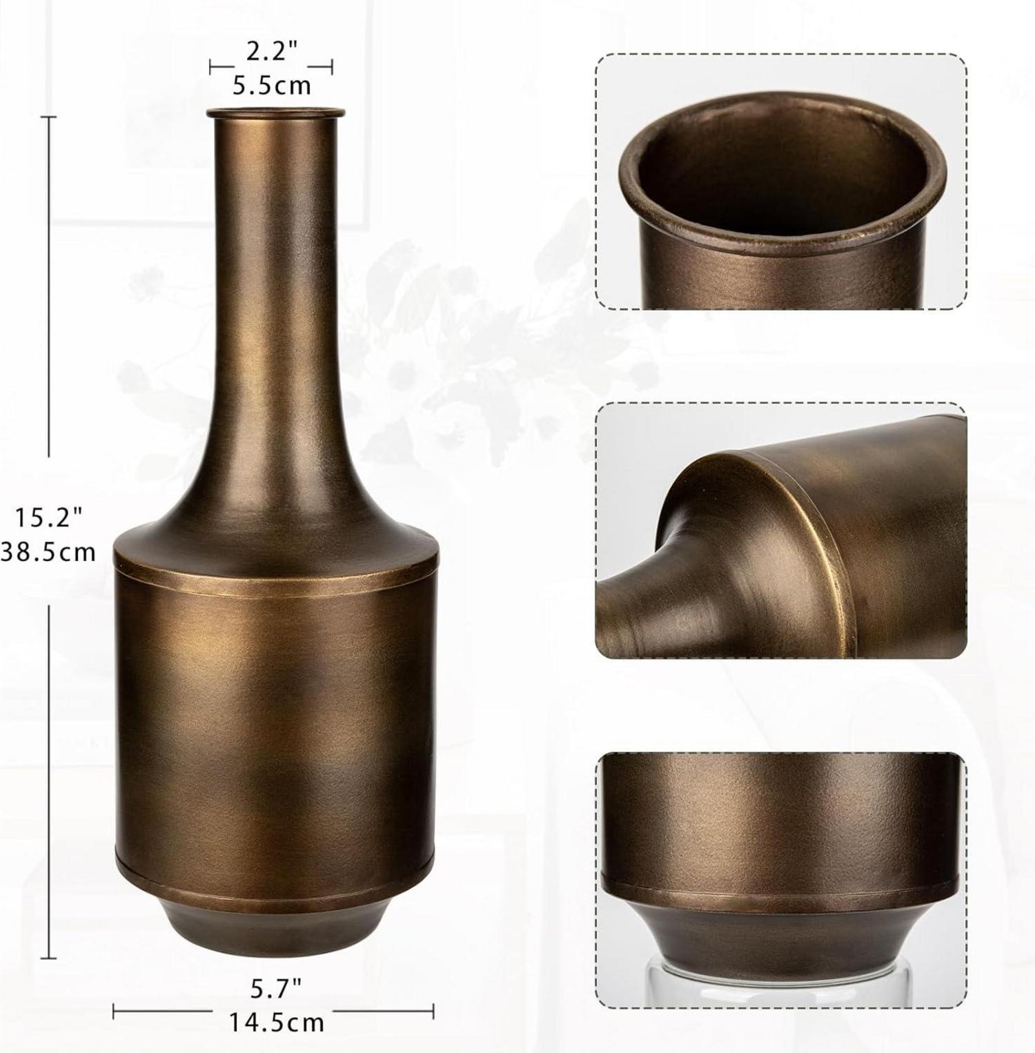 Vintage Metall Blumenvase Bronze Groß - Rustikale Tischvase