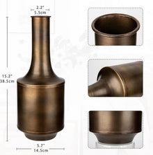 Vintage Metall Blumenvase Bronze Groß - Rustikale Tischvase