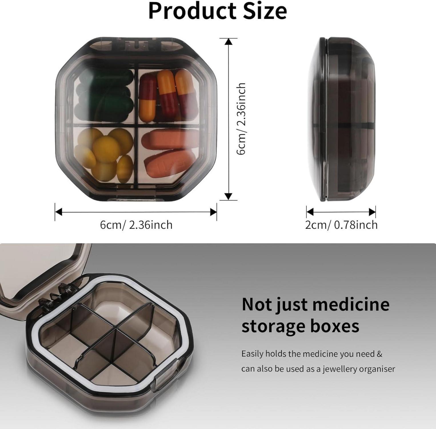 Pillendose mit 4 Fächern, Tablettenbox