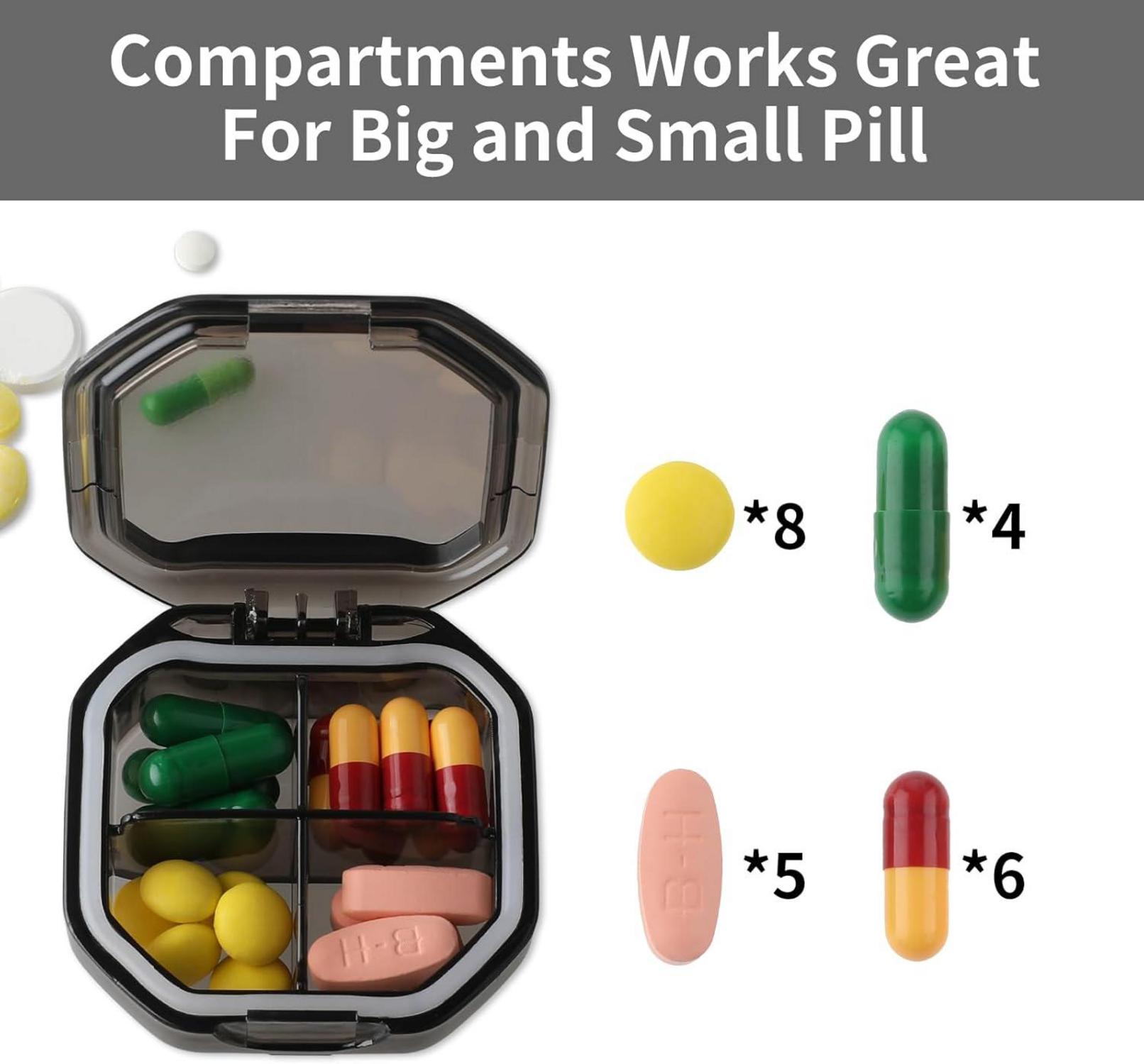 Pillendose mit 4 Fächern Tablettenbox Reise Organizer