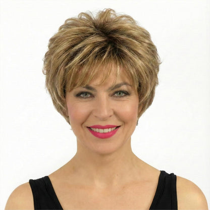 Kurze blonde & braune Bob Perücke mit Pony