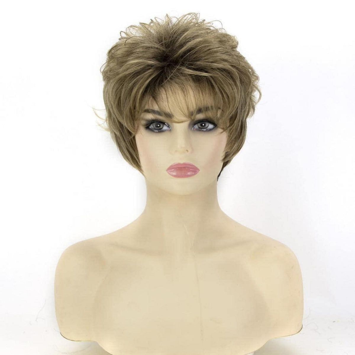 Kurze blonde & braune Bob Perücke mit Pony