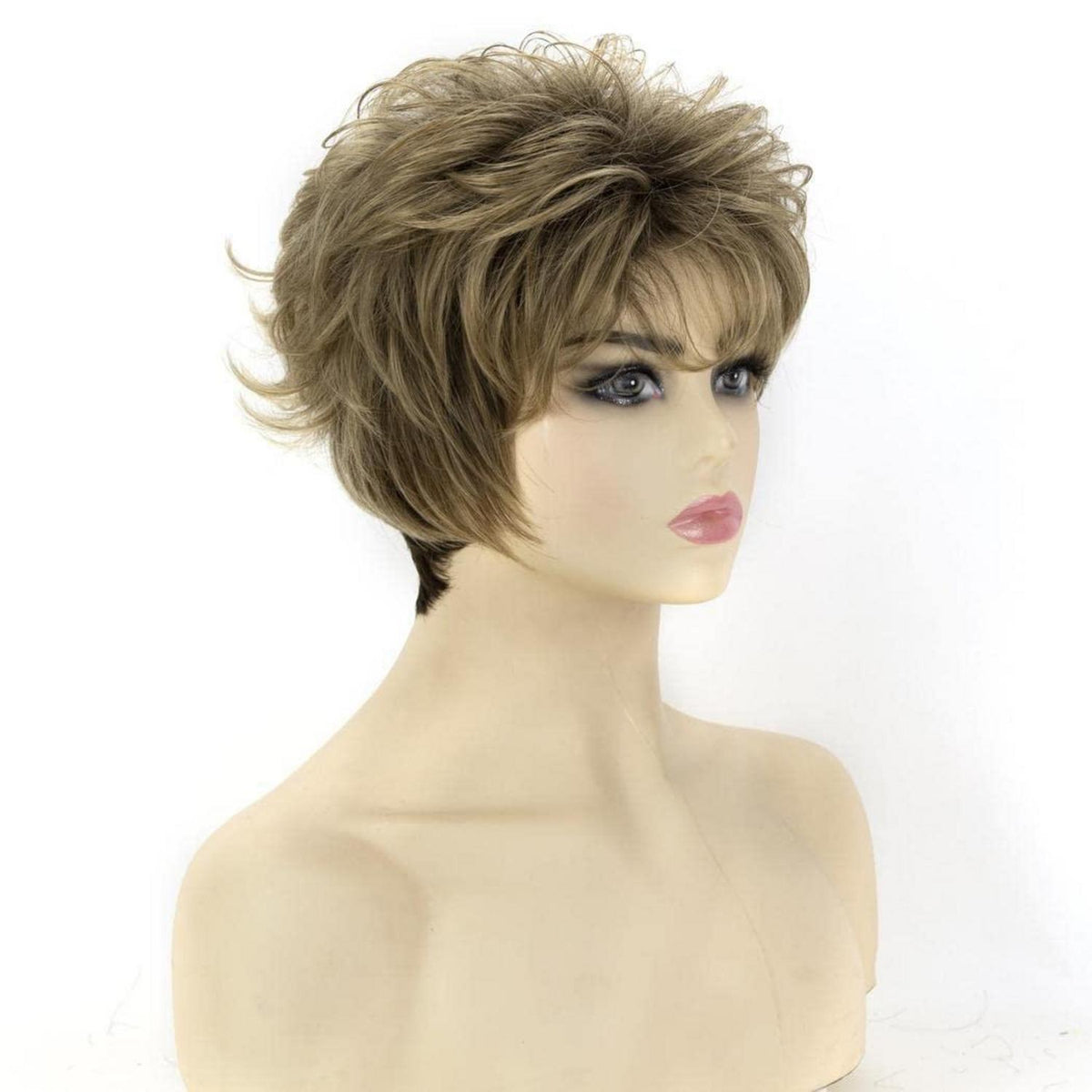 Kurze blonde & braune Bob Perücke mit Pony