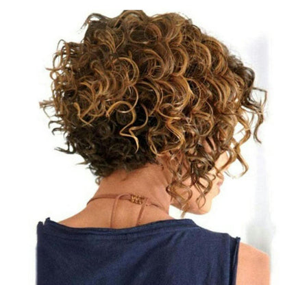 Kurze lockige Damenperücke braun-blond, weich & atmungsaktiv