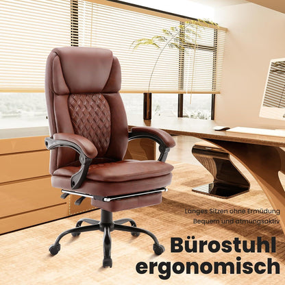 Ergonomischer Bürostuhl PU Leder mit Fußstütze Hoher Rücken