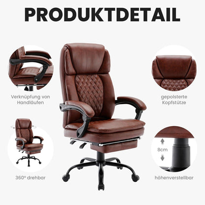 Ergonomischer Bürostuhl PU Leder mit Fußstütze und Hoher Rückenlehne Bürostuhl