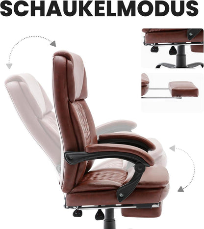 Ergonomischer Bürostuhl mit Fußstütze Hoher Rückenlehne PU Leder