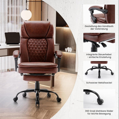 Ergonomischer Bürostuhl PU Leder mit Fußstütze und Hoher Rückenlehne Bürostuhl