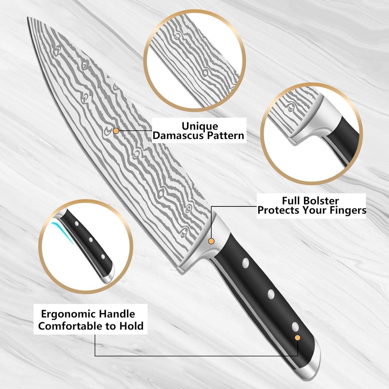 Damast Kochmesser Set mit Schärfen 21cm Profi Küchenmesser