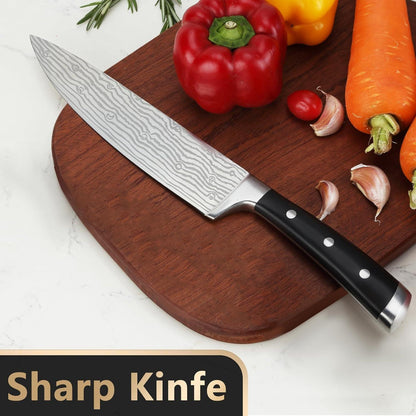 BEWOS Kochmesser Set 21 cm Damastmesser Küchenmesser Scharf Santoku