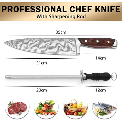 Kochmesser mit Messerschleifer 21 cm Damast Küchenmesser