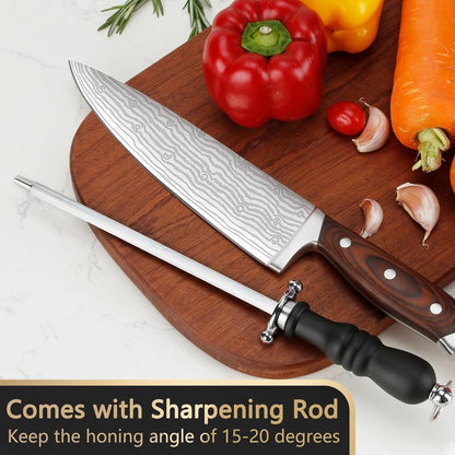 Kochmesser mit Messerschleifer 21 cm Damast Küchenmesser