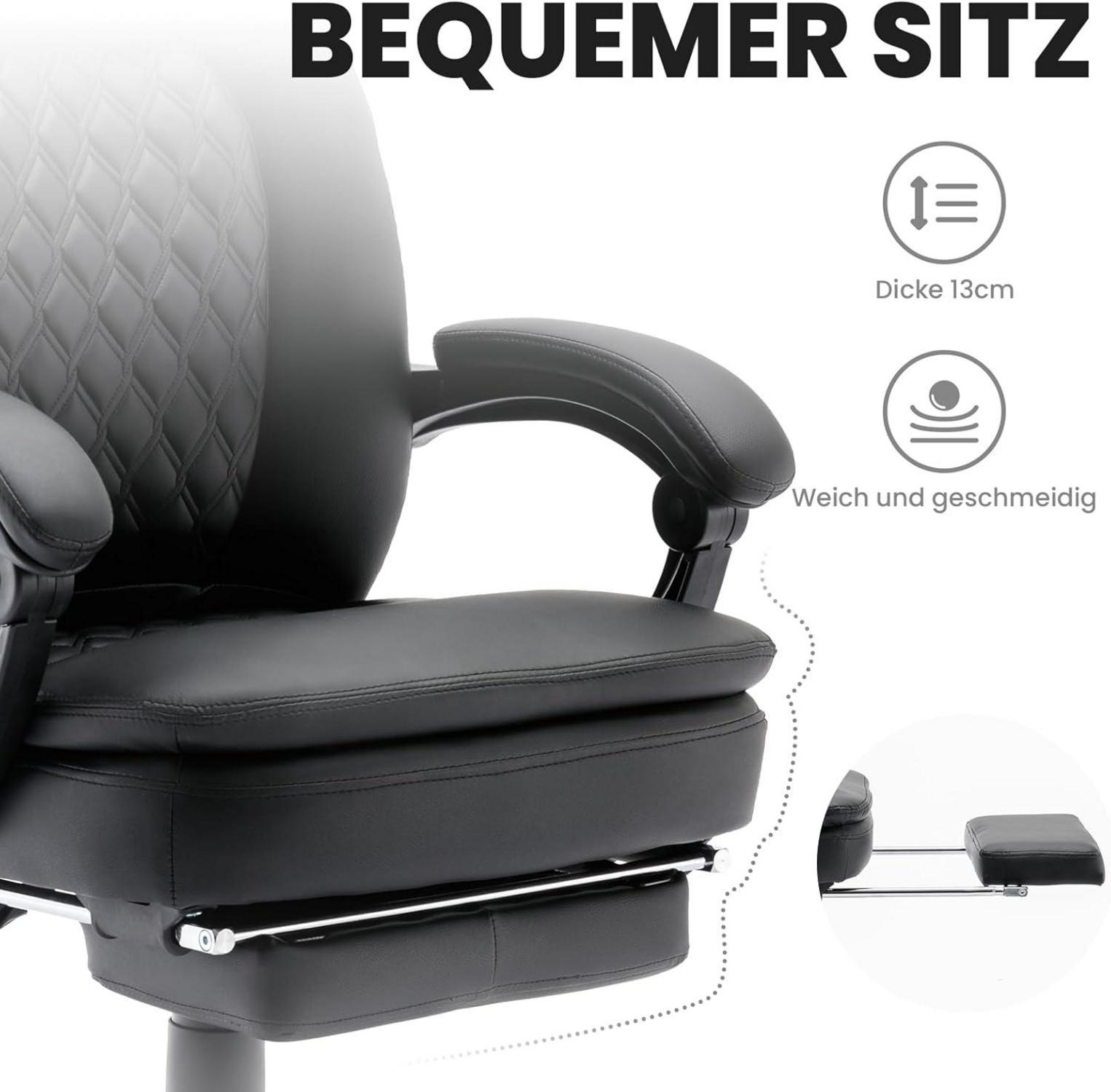 Ergonomischer Bürostuhl PU Leder Hohe Rückenlehne Fußstütze Schwarz