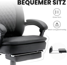 Ergonomischer Bürostuhl PU Leder Hohe Rückenlehne Fußstütze Schwarz