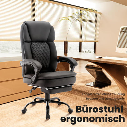 Ergonomischer Chefsessel Bürostuhl Schwarz PU Leder Fußstütze