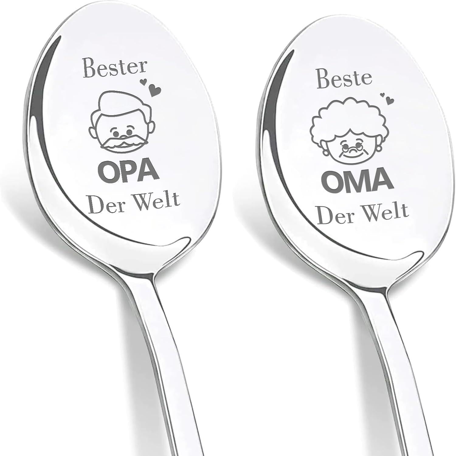 Gravierte Kaffeelöffel 2er Set für Oma und Opa - Geschenkbox inklusive