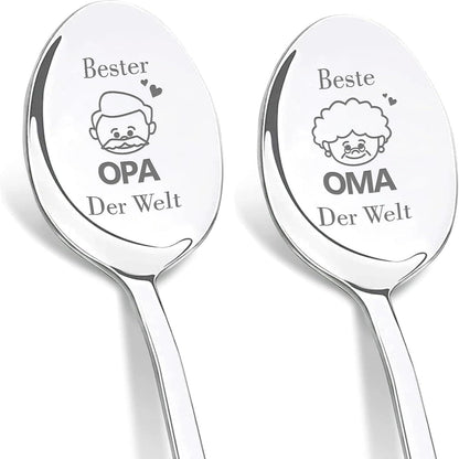 Gravierte Kaffeelöffel 2er Set für Oma und Opa - Geschenkbox inklusive